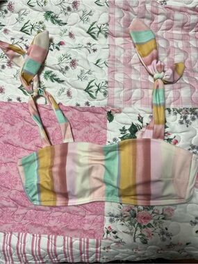 Pastel Striped Tie-Shoulder Bikini Top
